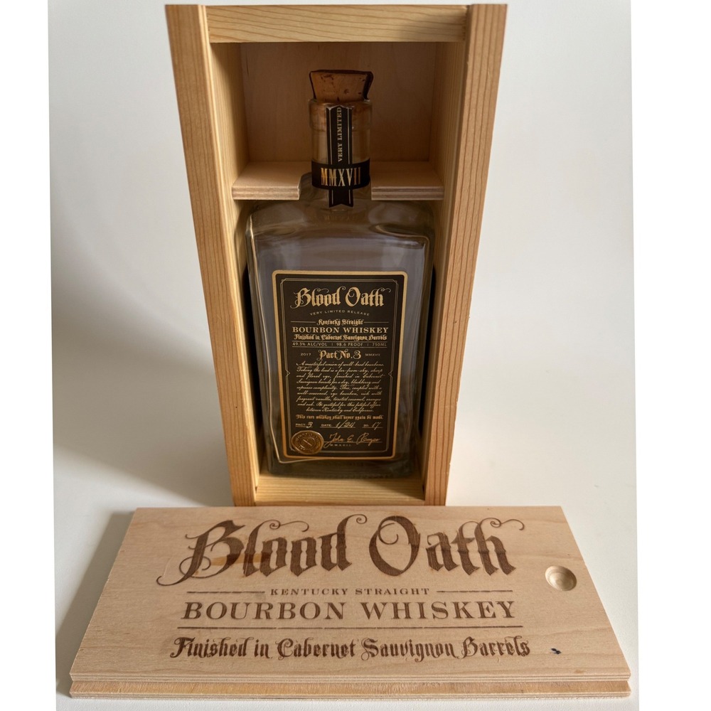 Blood Oath Pact No. 3 2017 Bourbon Whiskey Empty Bottle with Wooden Crate Box
